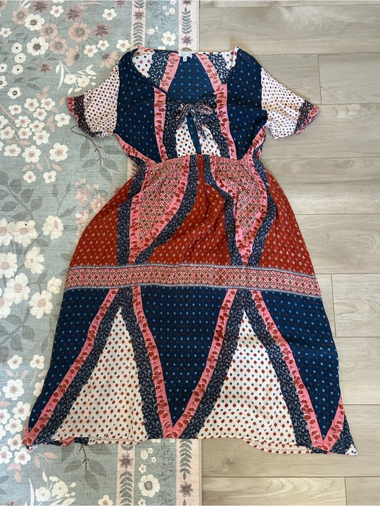 Dresses & Skirts - Boho Patchwork Maxi Dress in Navy, Coral & Cream